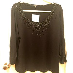 Price Drop! Lafayette 148  Beaded Silk V-Neck Top